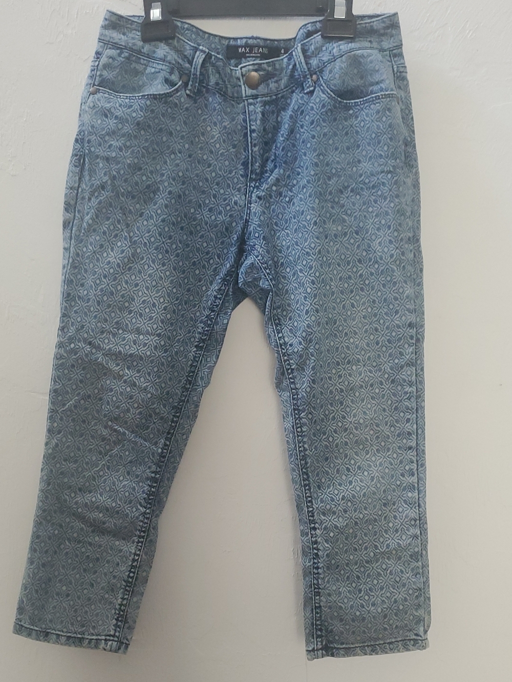 Max Jeans Blue Patterned Mid Rise Capri Ankle Cotton Women's Jeans 4